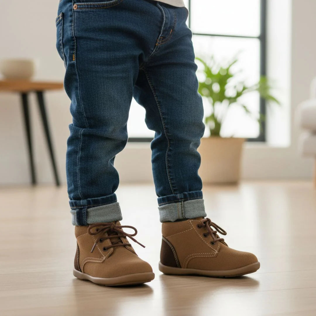 Bottine Marron Garçon Motif Uni Lacets