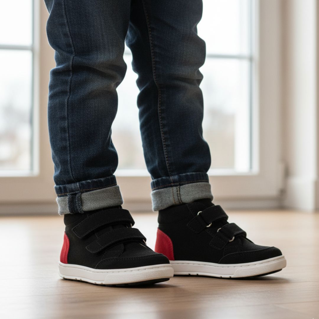 Bottine Noire & Rouge Garçon à Double Scratch