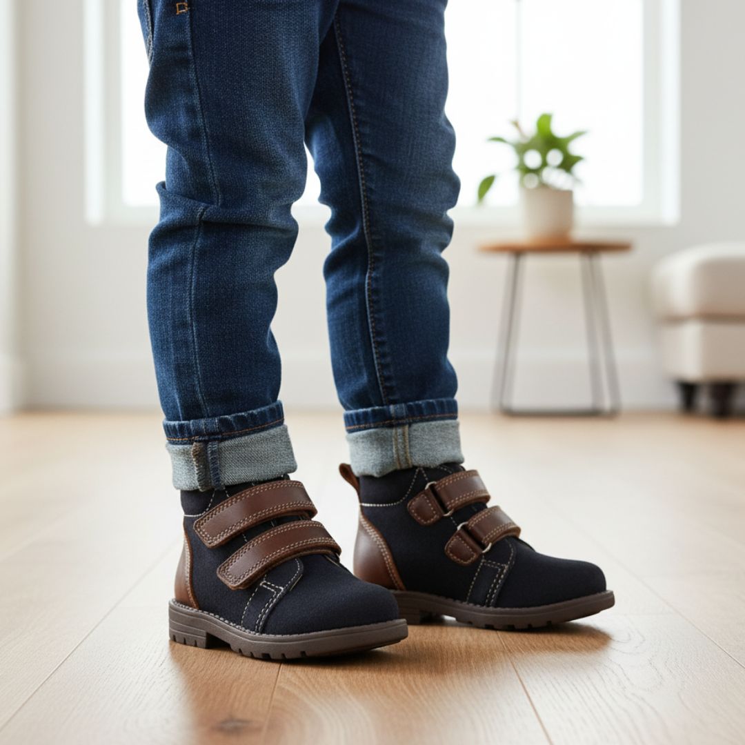 Bottine Bleu Marine & Marron Garçon à Scratch