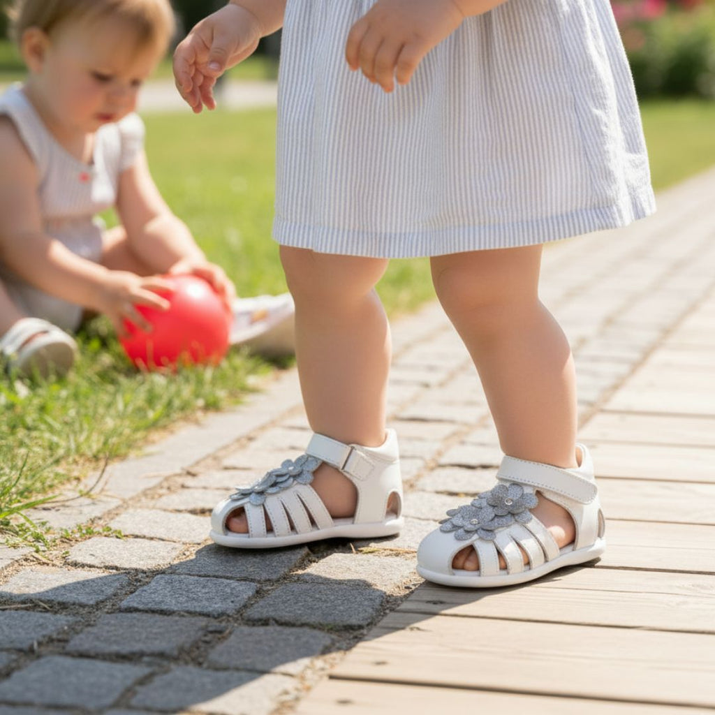 Sandale Blanc Fille Cuir Motif Uni Scratch