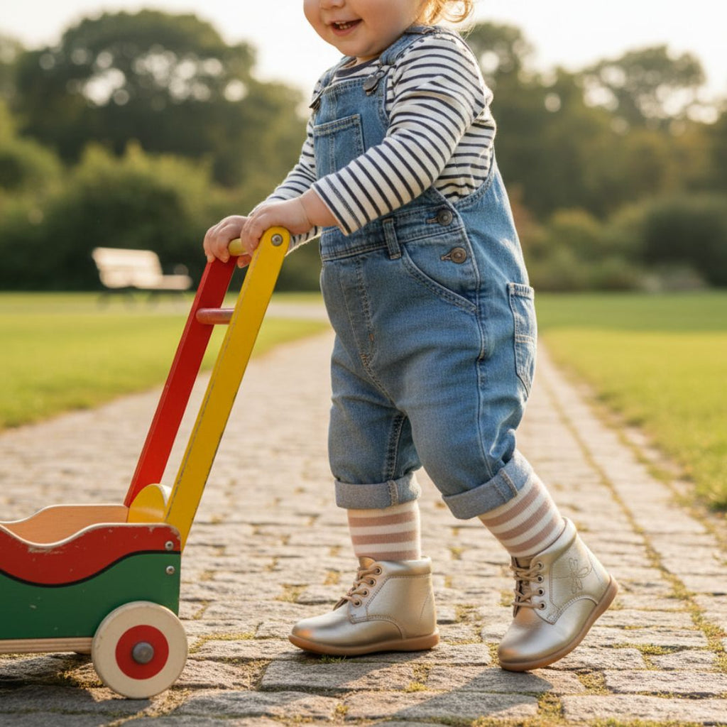 Bottine Or Fille Cuir Motif Uni Lacets