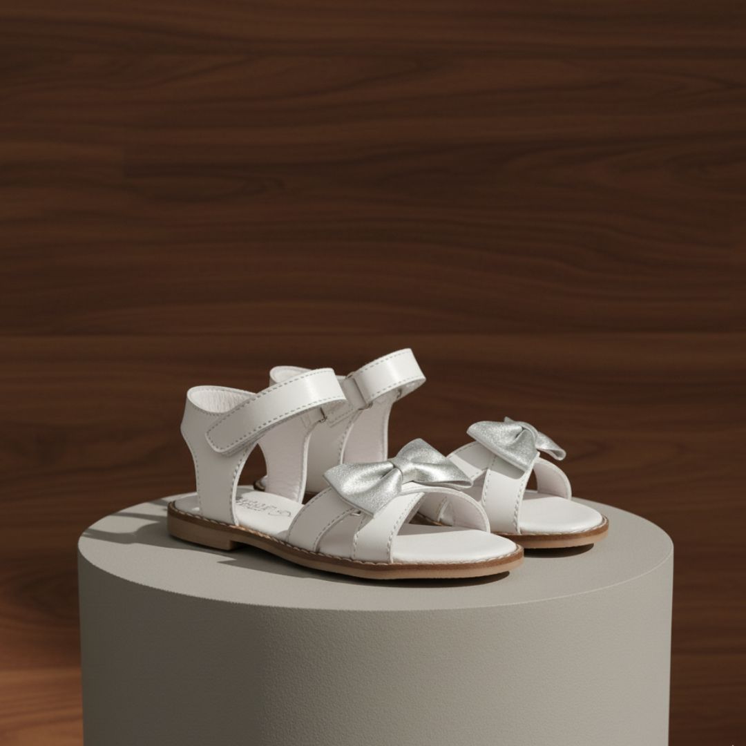 Sandale Blanche Fille Cuir Motif Uni à Enfiler
