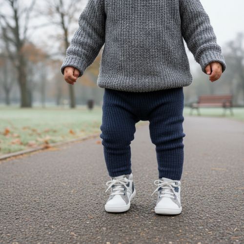 Basket Urbaine Blanc Cassé & Bleu Denim Garçon à Lacets Élastiques