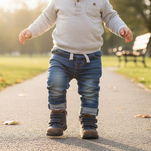 Chaussure Garçon Bleu Marine & Marron - Deux Bandes à Scratch