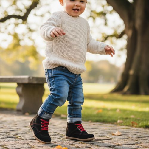 Bottine Noire et Rouges Bébé Garçon - Lacets Rouges