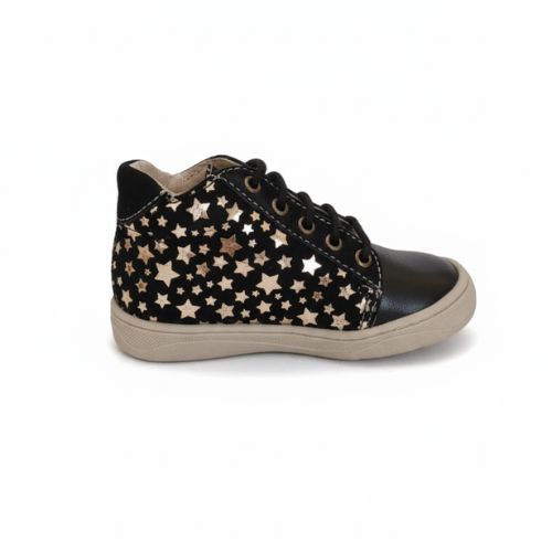 Bottine Noire et Dorée Étoiles Fille à Lacets