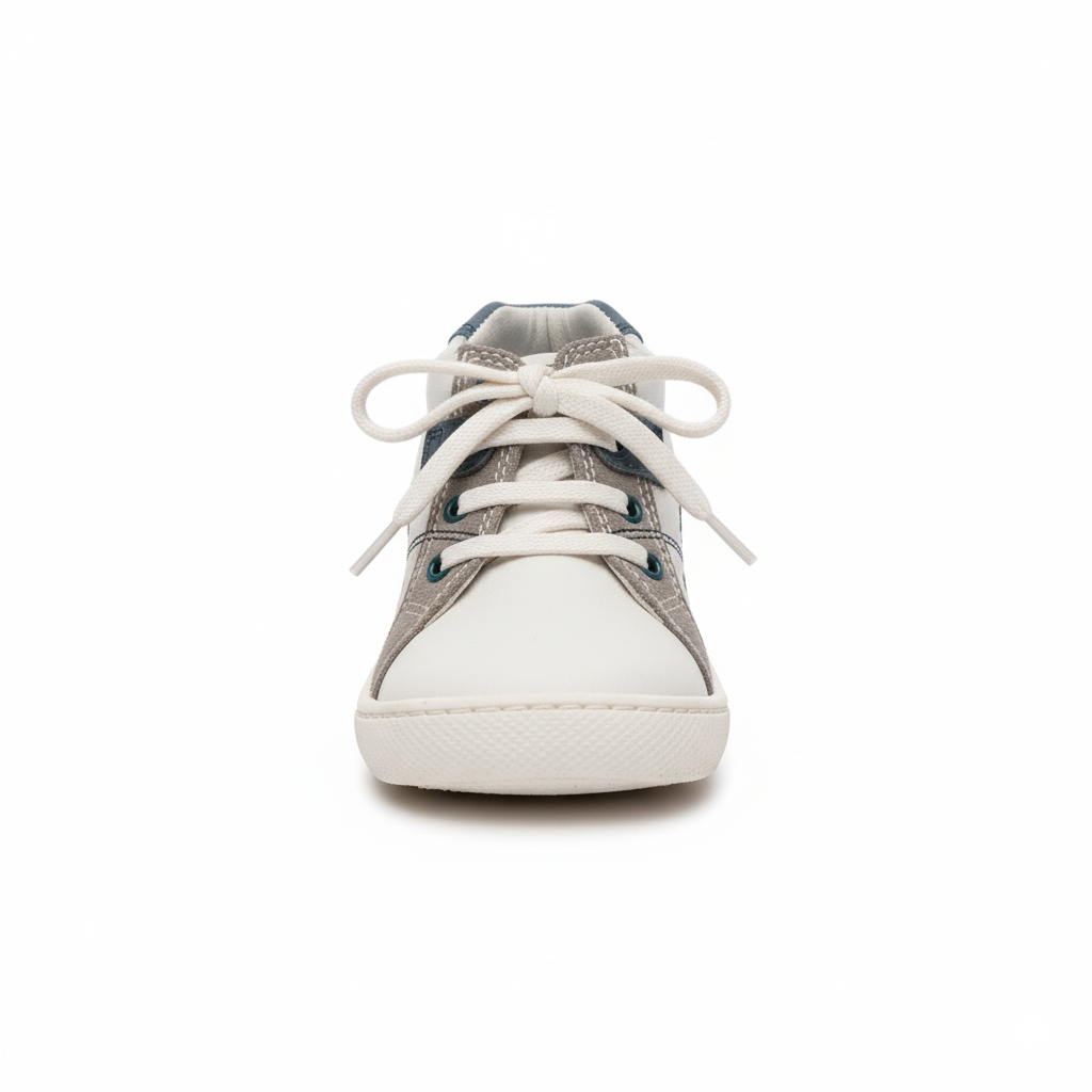 Basket Urbaine Blanc Cassé & Bleu Denim Garçon à Lacets Élastiques