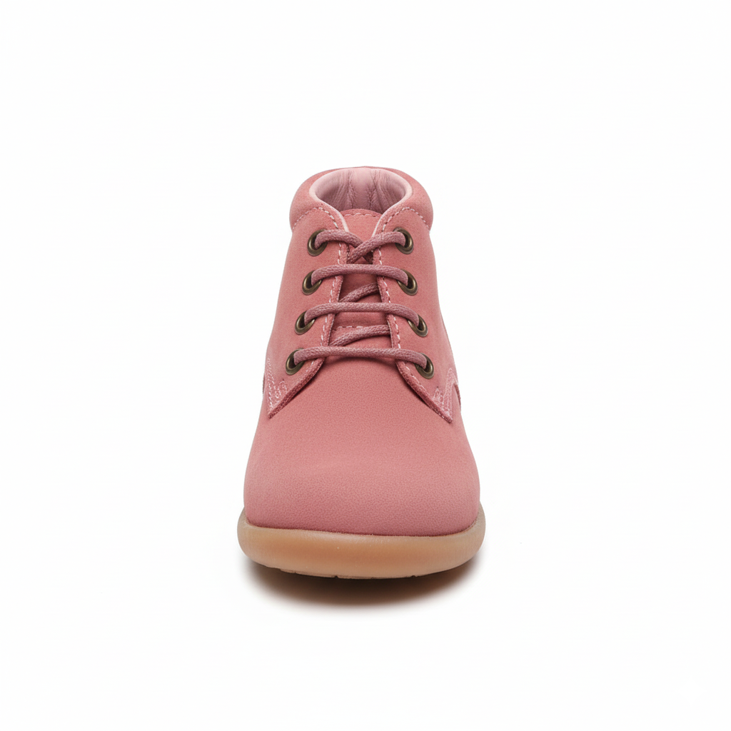 Bottine Rose Fille Motif Uni Lacets