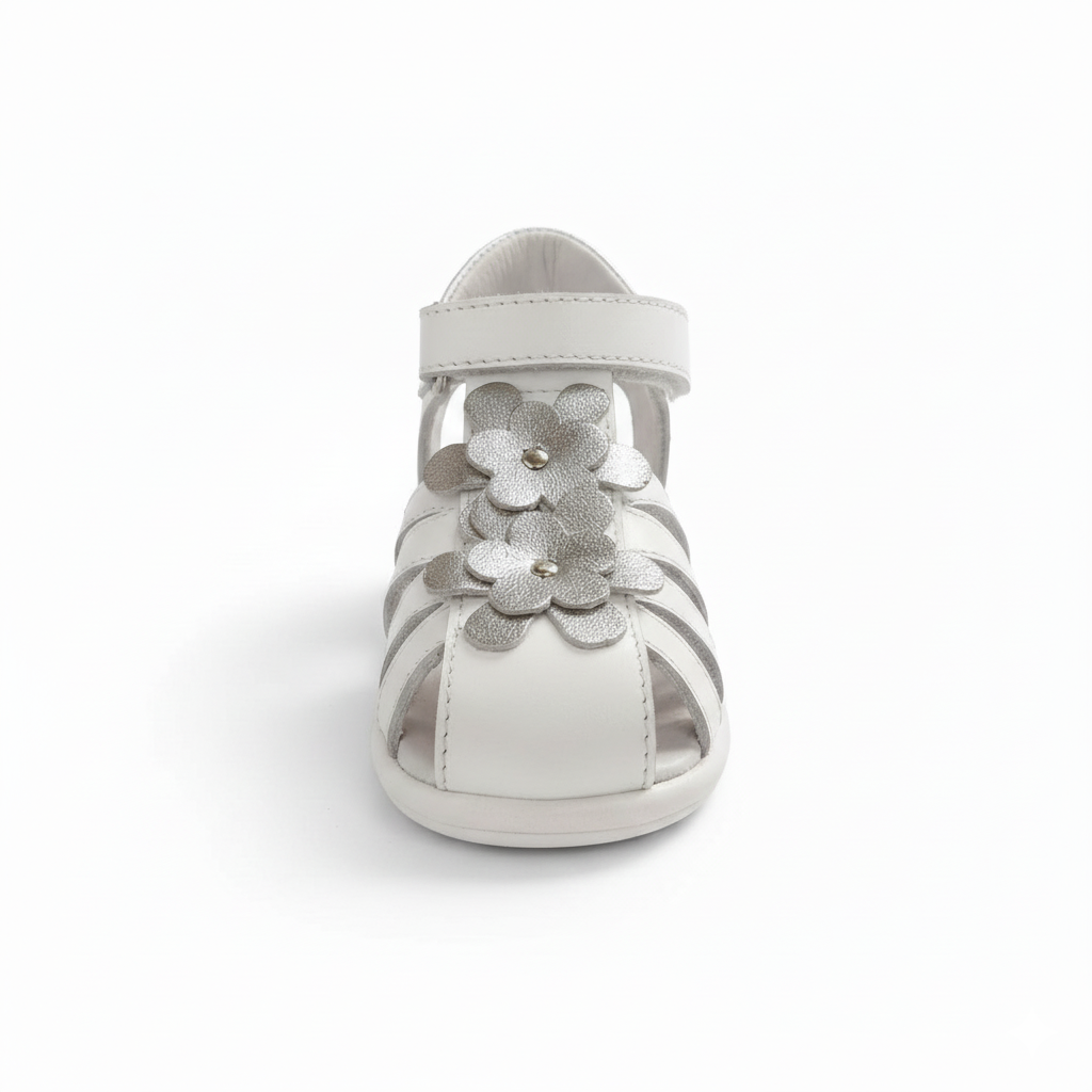 Sandale Blanc Fille Cuir Motif Uni Scratch