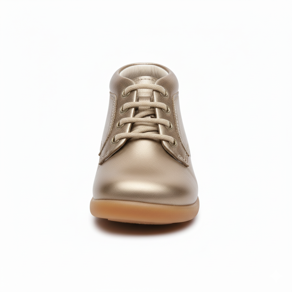 Bottine Or Fille Cuir Motif Uni Lacets