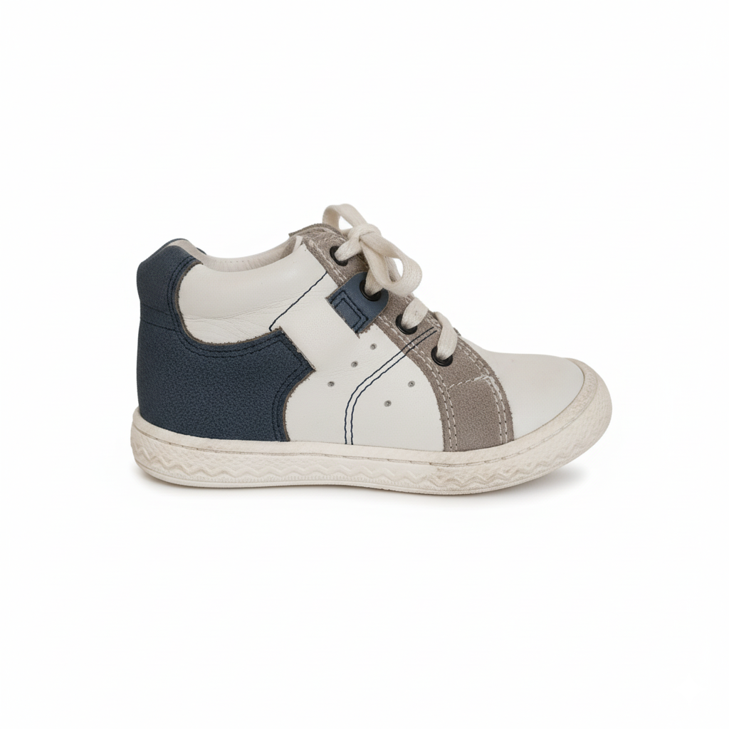 Basket Urbaine Blanc Cassé & Bleu Denim Garçon à Lacets Élastiques