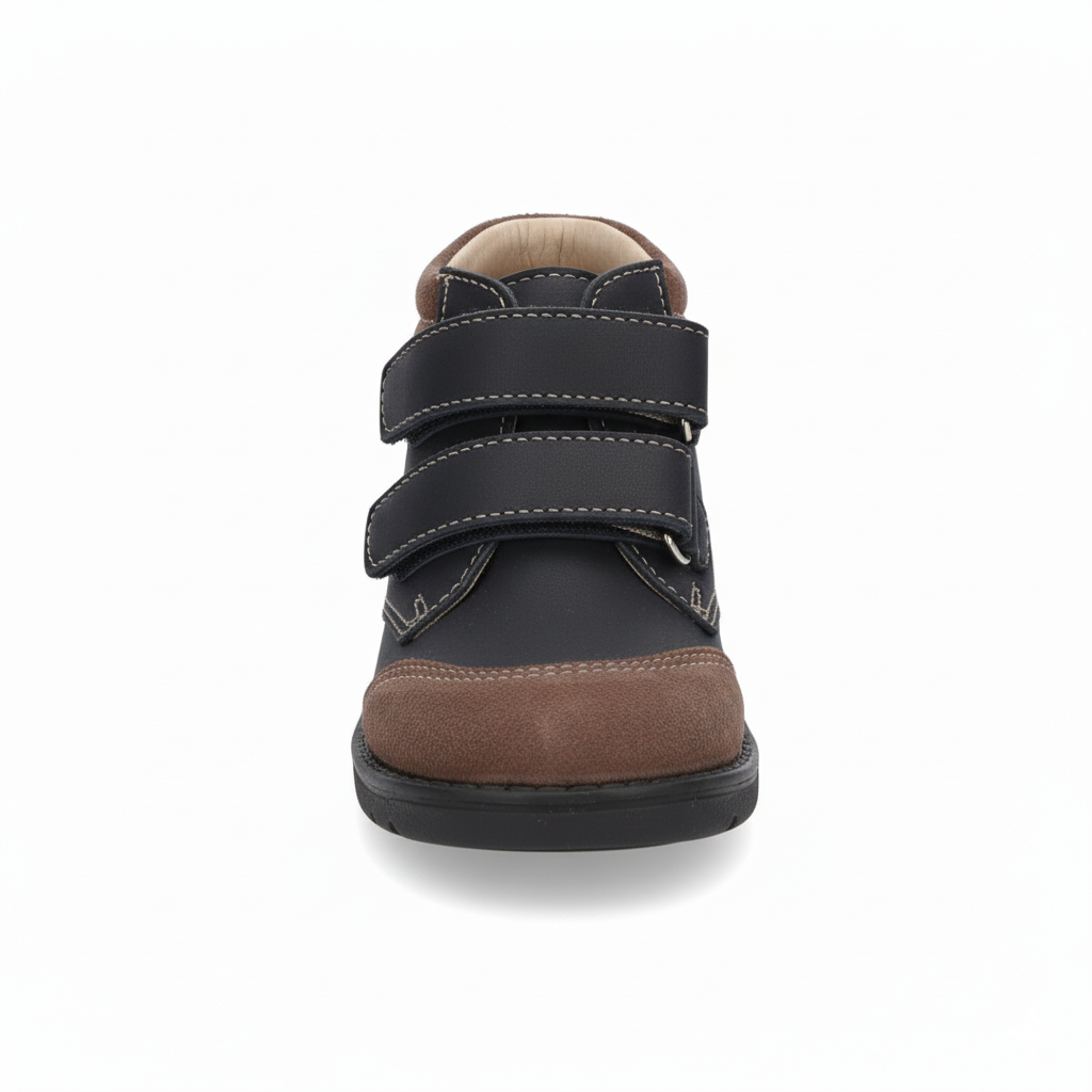 Chaussure Garçon Bleu Marine & Marron - Deux Bandes à Scratch