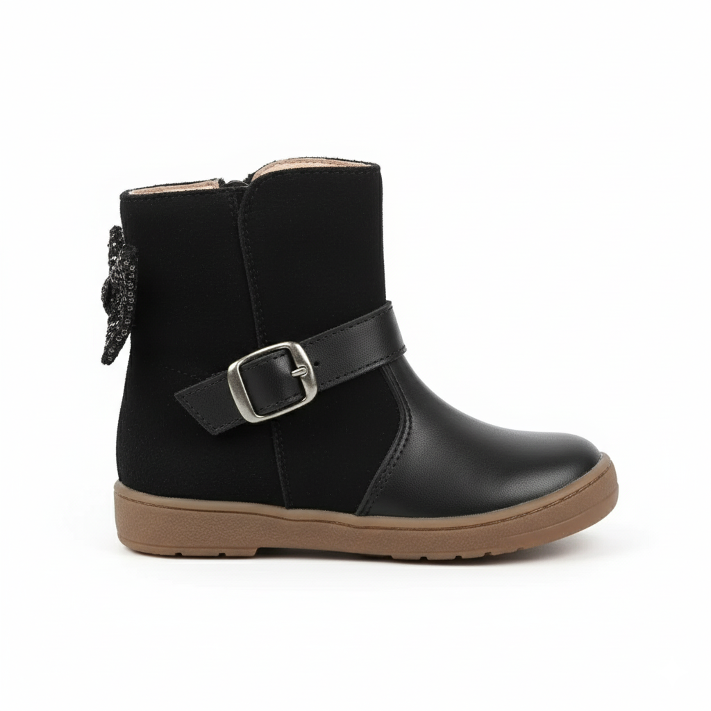 Bottine Noire Fille à Fermeture Éclair et Boucle