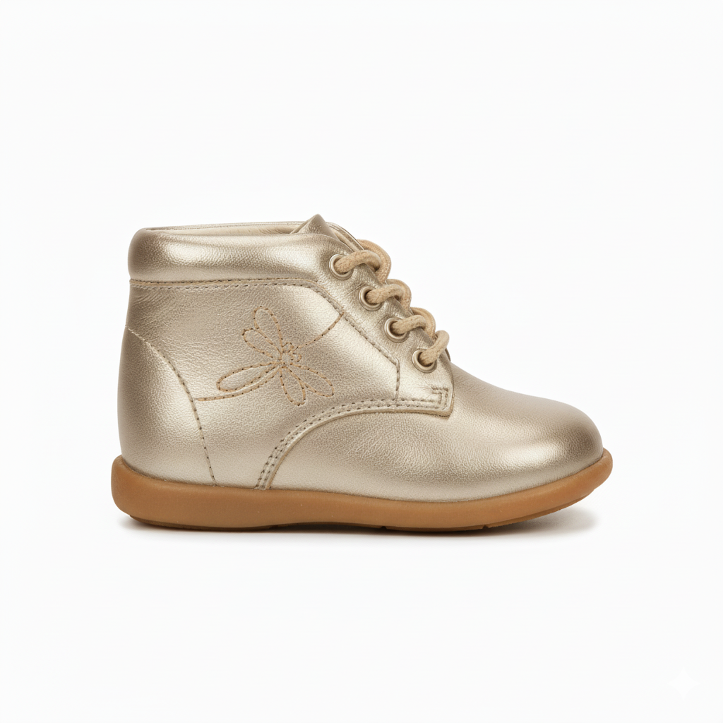 Bottine Or Fille Cuir Motif Uni Lacets