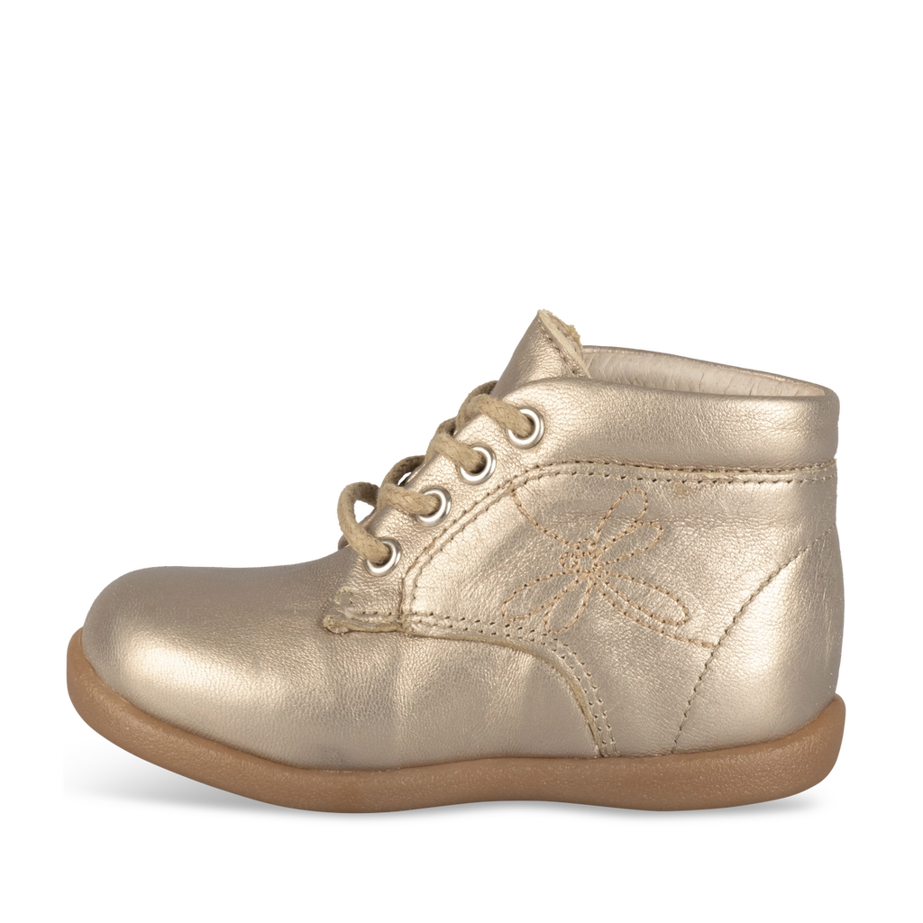 Bottine Or Fille Cuir Motif Uni Lacets