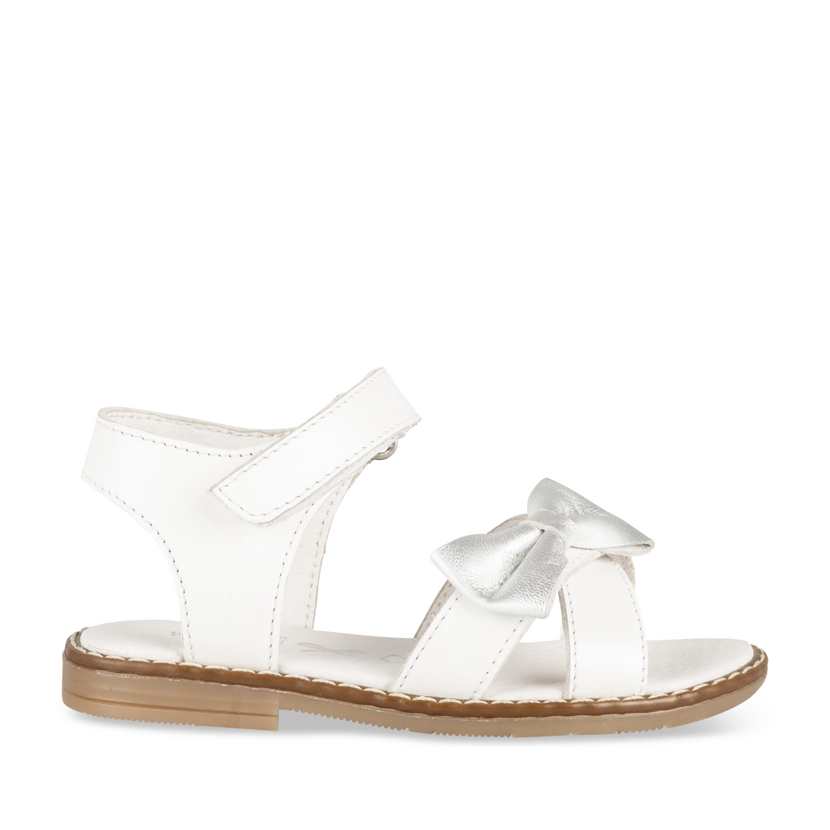 Sandale Blanche Fille Cuir Motif Uni à Enfiler